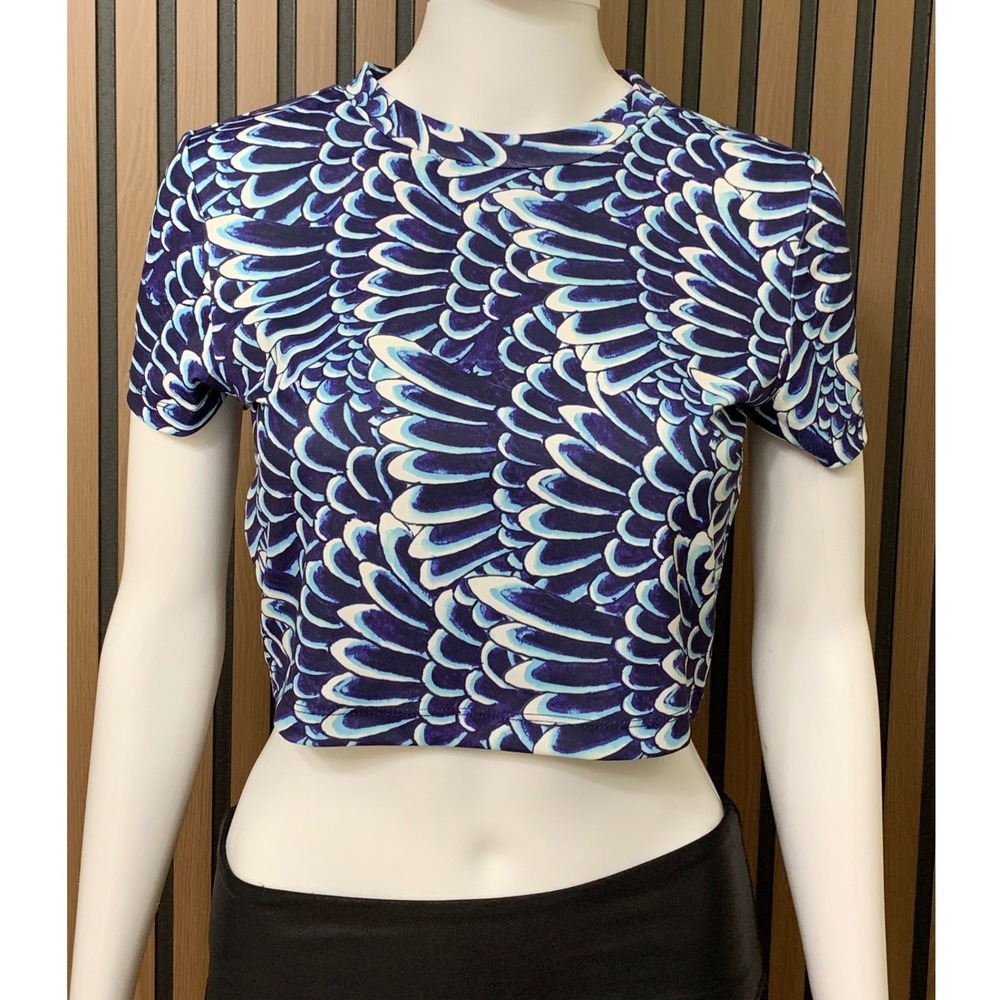 Ed Hardy Navy Blue and White Graphic Short Sleeve Crop Tee